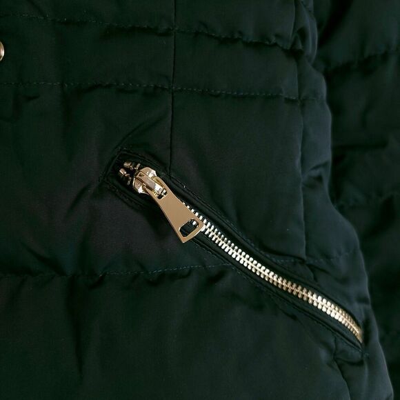 ZARA Fur Long Quilted Down Fill Puffer Jacket Parka Coat Emerald Medium Gorpcore - Picture 7 of 12